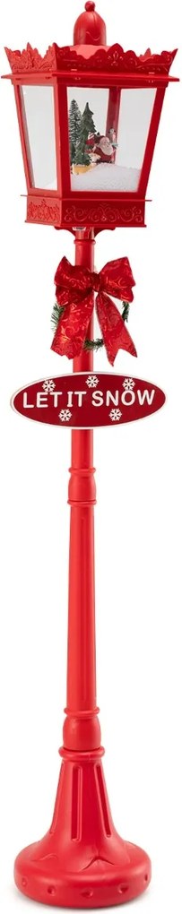 Candeeiro Natal musical natalina com 185 cm com luzes LED brancas quentes Efeitos de neve Base recarregável Vermelho
