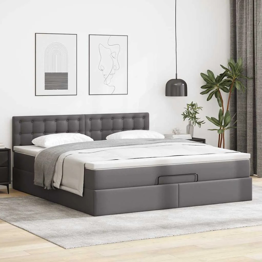 Cama otomana com colchões &amp; LEDs 180x200 cm couro artificial