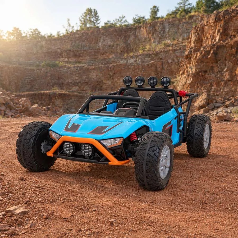 Carro elétrico para Crianças 2 Lugares Buggy Racing 5 24V Rodas Espuma EVA, assento couro ecológico Azul