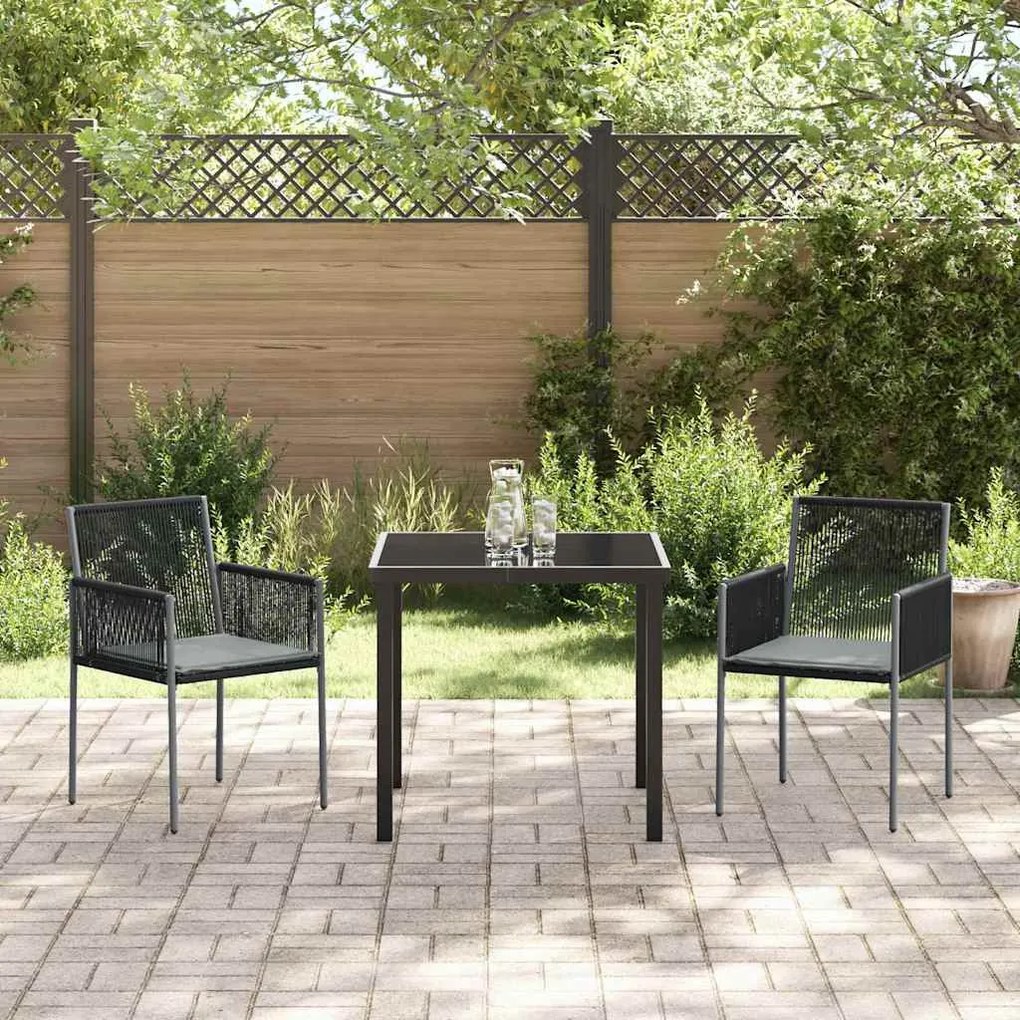 Conjunto de Jantar para Jardim com Almofadas – 3 Peças – Preto – Ratta