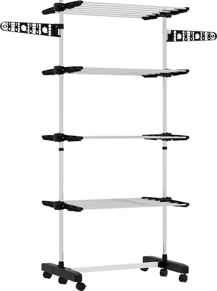 HOMCOM Estendal Vertical Dobrável de 4 Níveis com 6 Rodas 2 Laterais Dobráveis Prateleiras Ajustáveis 142x55x172cm Preto | Aosom Portugal