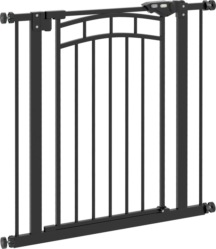 PawHut Barreira de segurança para cães barreira de escada extensível dupla trava 74-80 x 76 cm preto | Aosom Portugal