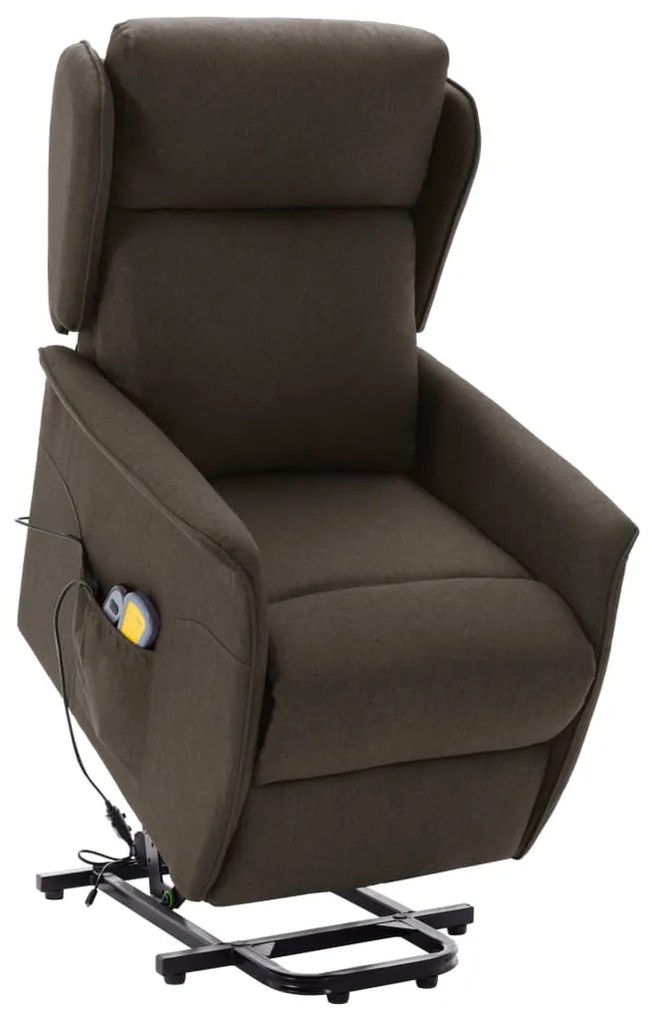 vidaXL Poltrona elevatória de massagens tecido castanho-escuro