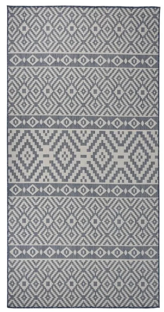 Tapete de tecido plano para exterior 100x200 cm riscas azuis