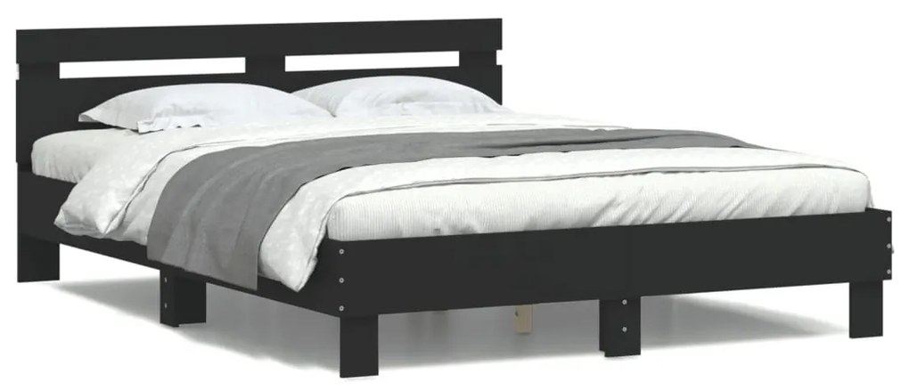 Estrutura de cama com LED sem colchão 150x200 cm preto