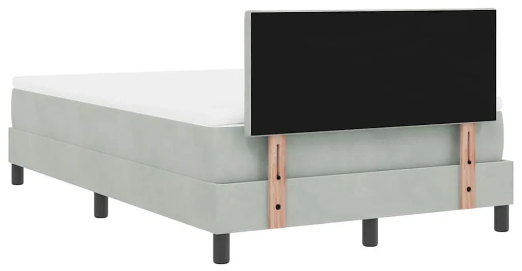 Cama Box com Colchão e Luz LED Cinza Claro 120x190 cm Veludo