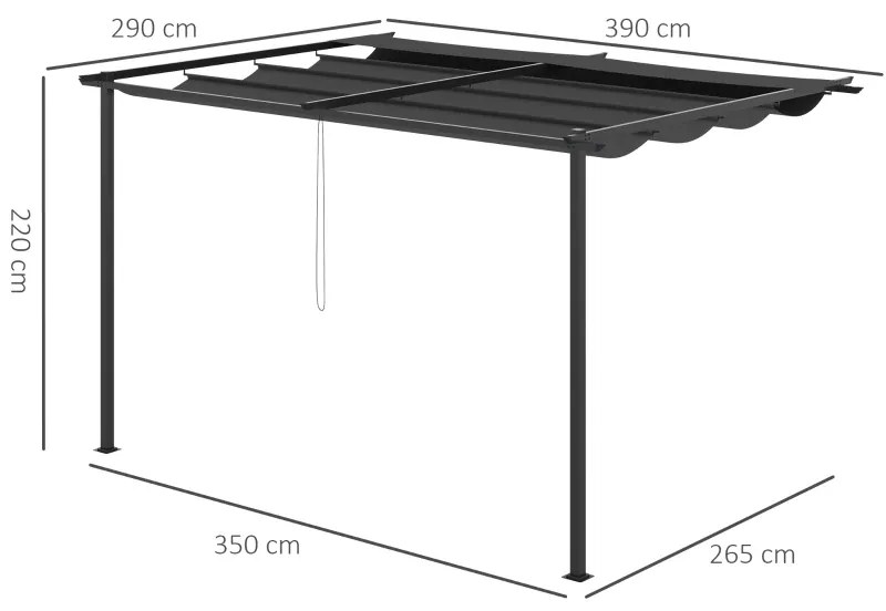 Pérgola de Parede de Jardim com Teto Retrátil Tecido de Poliéster e Estrutura de Aço 3,9x2,9 m Cinza Escuro