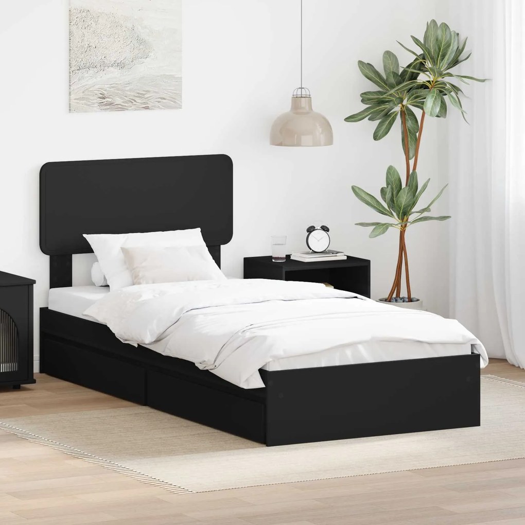 vidaXL Cama com Armazenamento Preto 90 x 190 cm Madeira processada