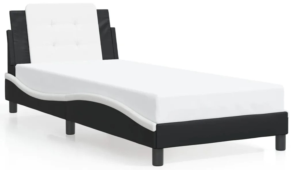 Estrutura cama c/ luzes LED 80x200cm couro artif. preto/branco
