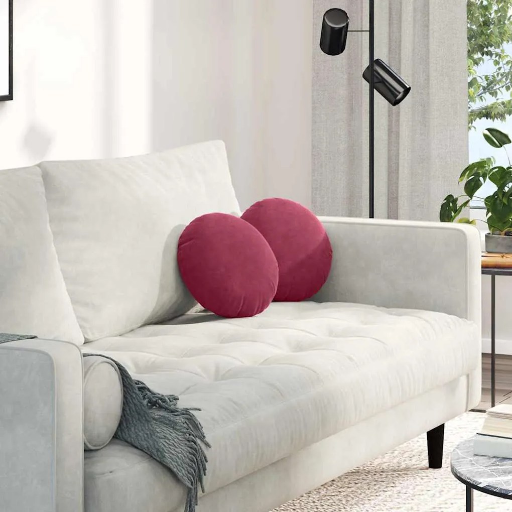 vidaXL Almofadas de Assento 2 pcs Vinho Vermelho Ø 40 x 13 cm Veludo