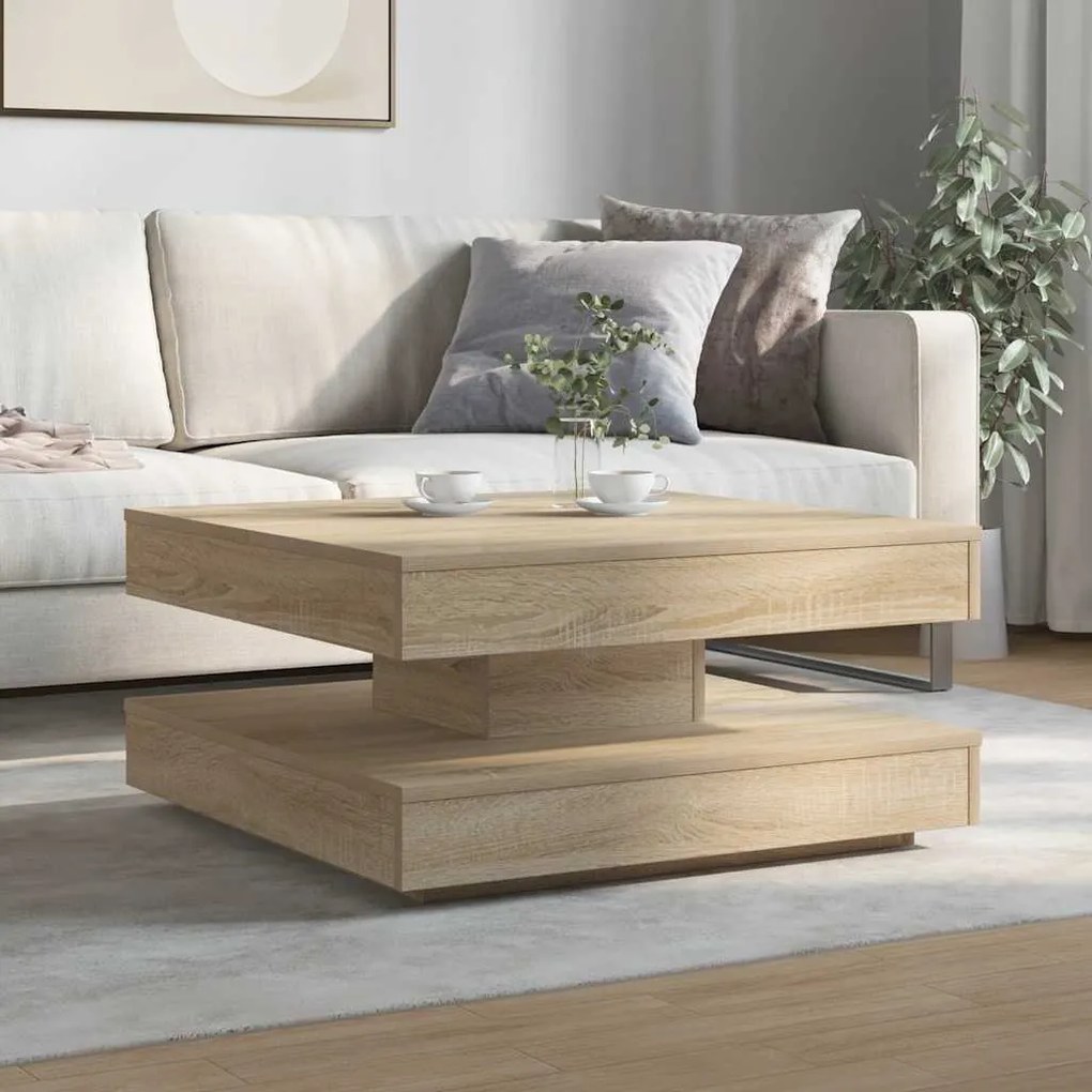 Mesa de centro rotativa a 360graus 70x70x34,5cm carvalho sonoma
