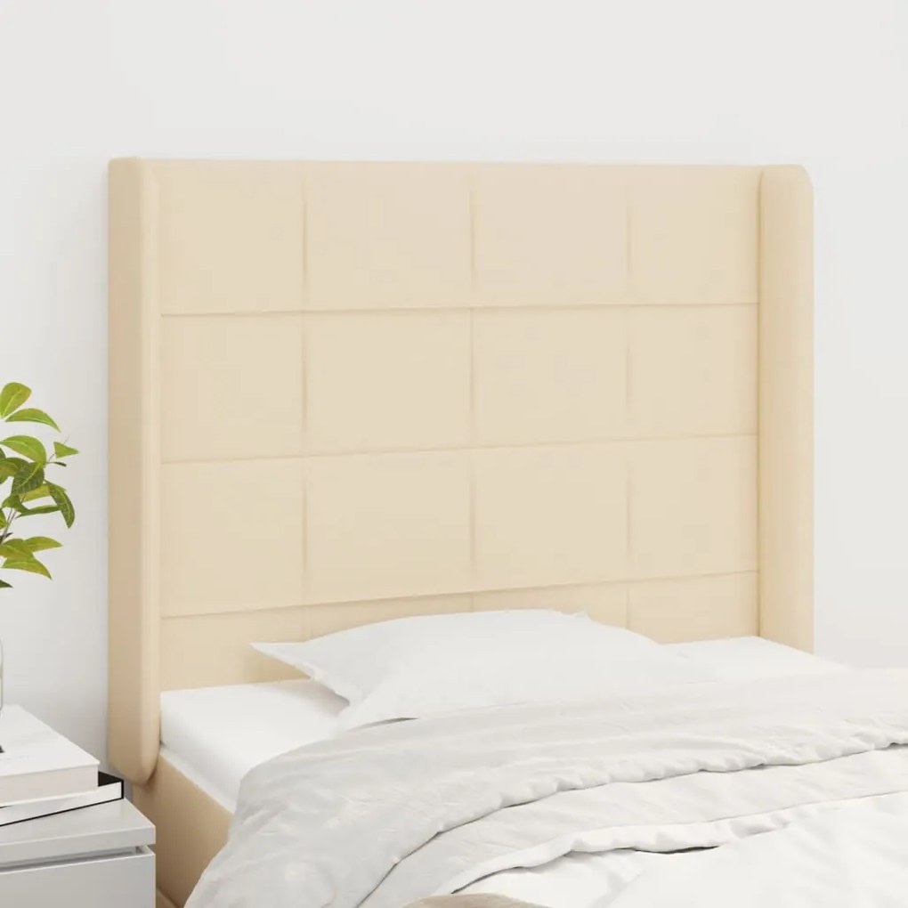 Cabeceira de cama c/ abas tecido 93x16x118/128 cm creme