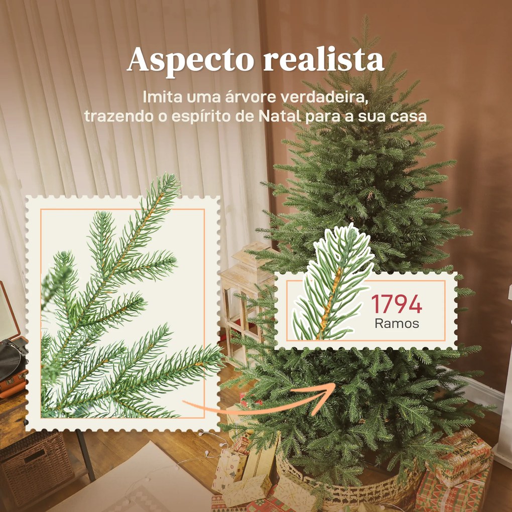 Árvore de Natal Artificial 180 cm com 1794 Ramos Densos Suporte Metálico Dobrável para Interior Verde