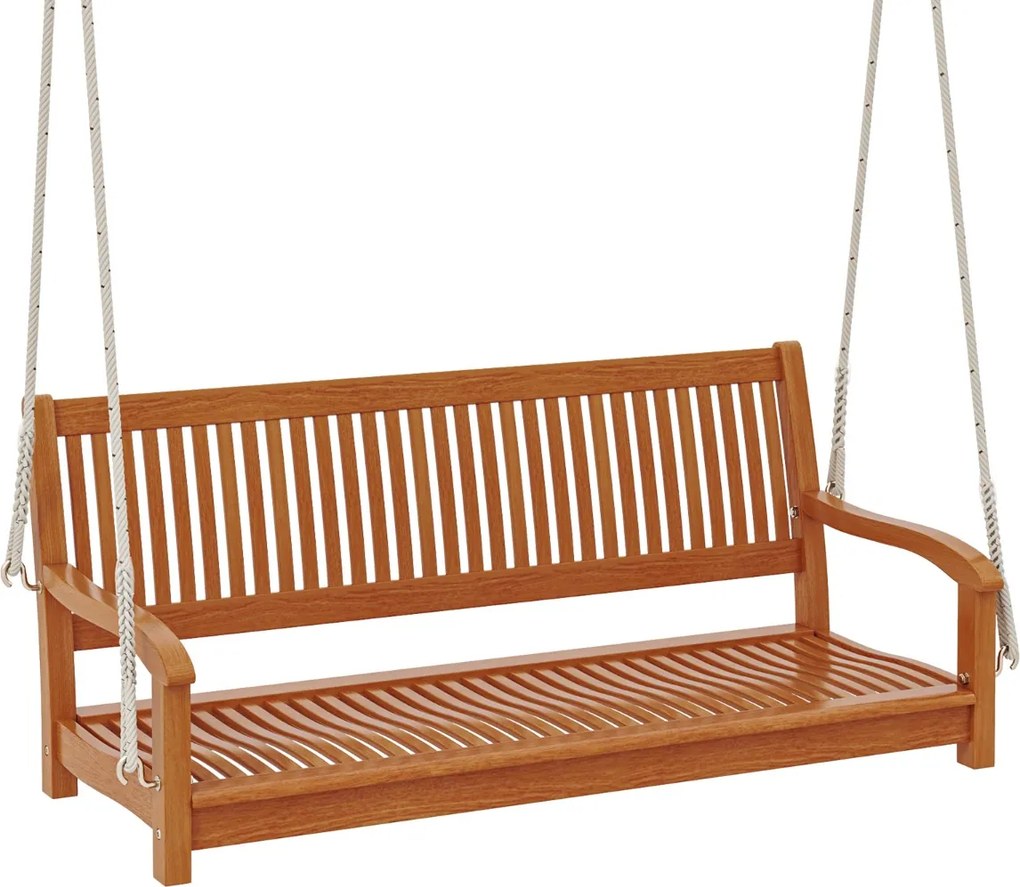 Banco de madeira suspenso para varanda para 2 pessoas com ganchos e cordas para jardim Carga 360kg Castanho