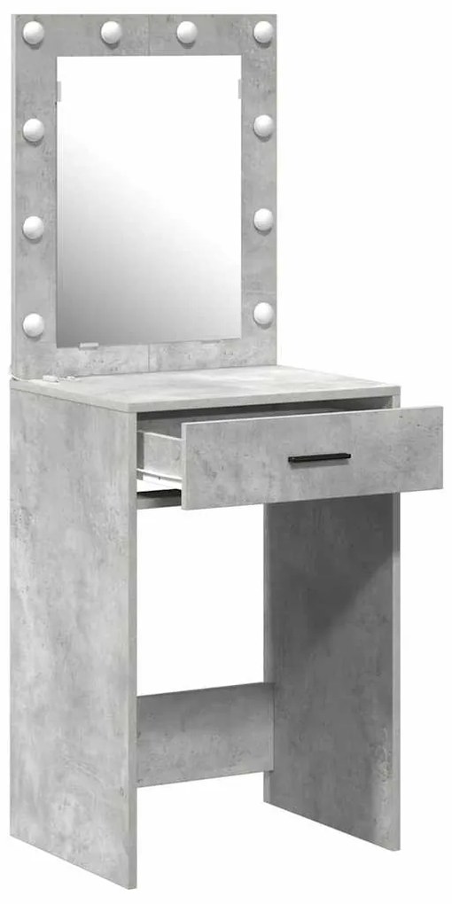 Mesa de Maquilhagem com Luzes LED em Cinza Concreto, 50x41x135 cm