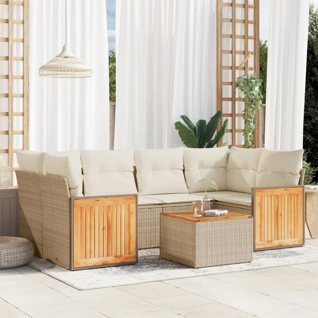 7 pcs conjunto de sofás p/ jardim com almofadões vime PE bege