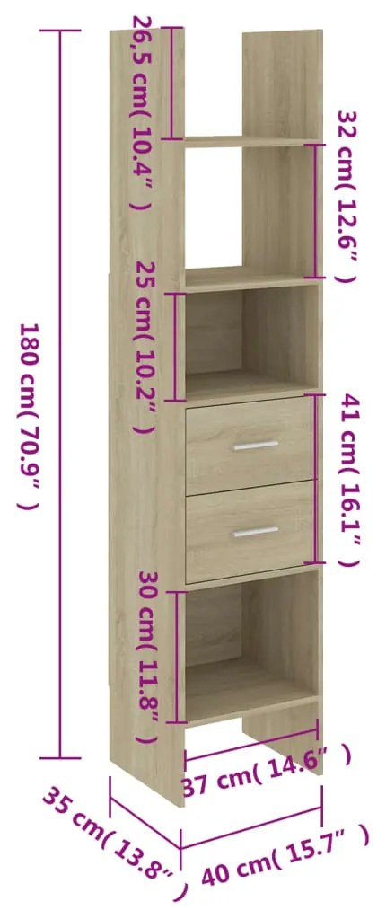 Estante 40x35x180 cm contraplacado cor carvalho sonoma