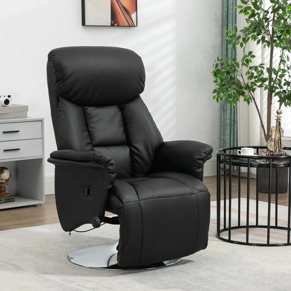Poltrona de relaxamento reclinável e giratória com apoio para os pés ajustável, até 150 kg, para sala de estar, quarto, cinema em casa, preta