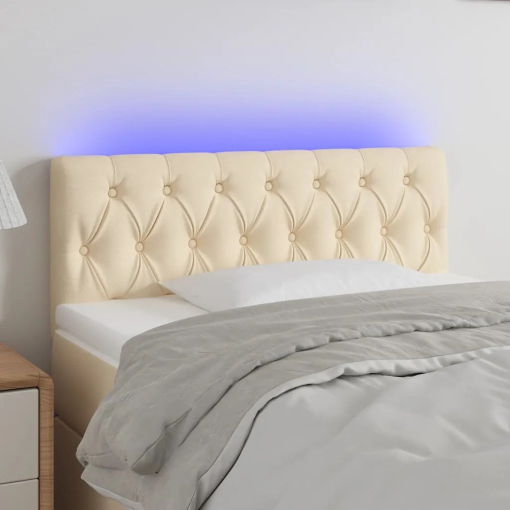 Cabeceira de cama c/ luzes LED tecido 100x7x78/88 cm cor creme