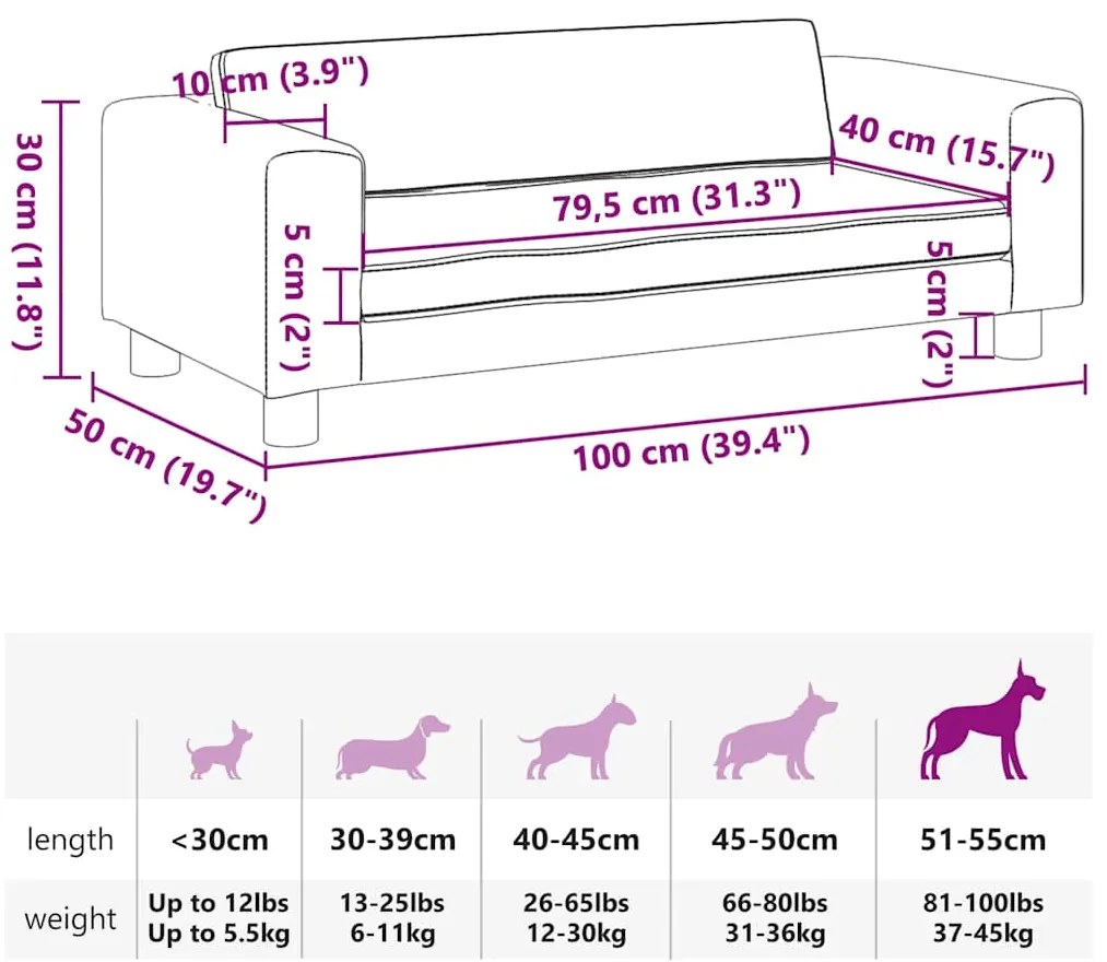 Cama para cães com extensão 100x50x30 cm couro artificial preto