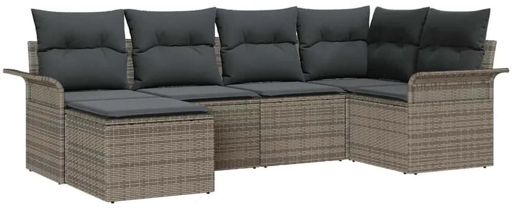 Conjunto de Sofás de Jardim 6 Peças com Almofadas Cinza Rattan Poly