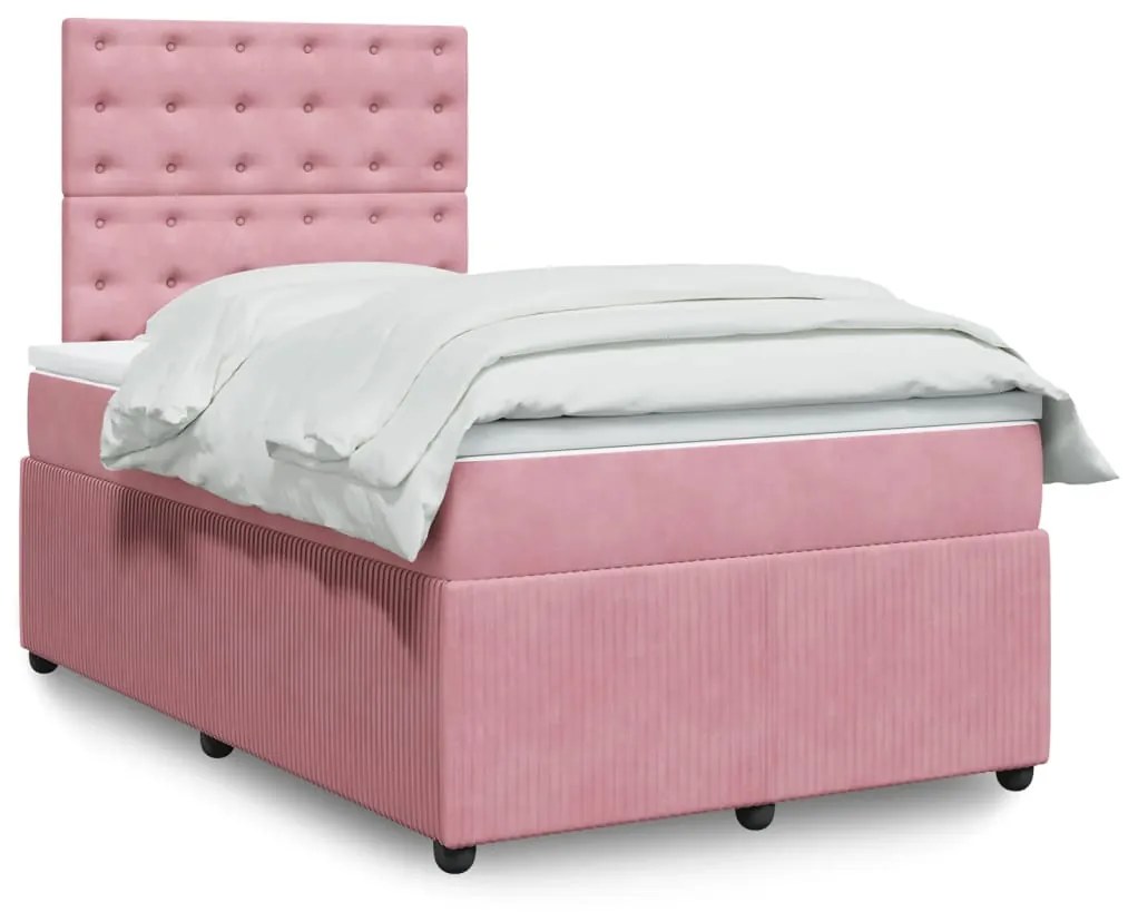 Cama boxspring com colchão 120x190 cm veludo rosa