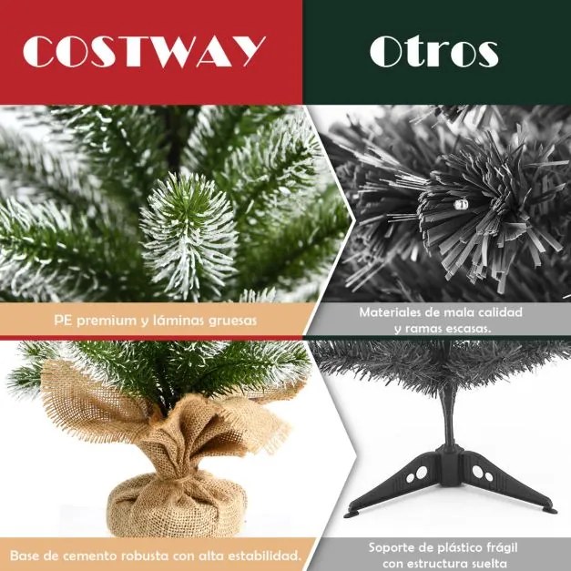 Mini árvore de Natal de secretária de 50 cm decorativa festiva em miniatura em PE novo com base de cimento e pano de linho Verde