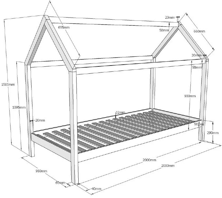 Cama infantil de Casa DALLAS LP 90x200 Com Estrado Branca