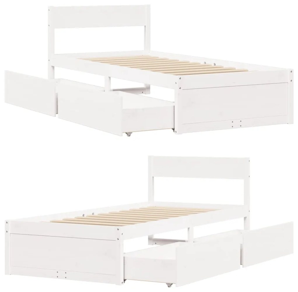 Estrutura de cama c/ gavetas 100x200 cm pinho maciço branco