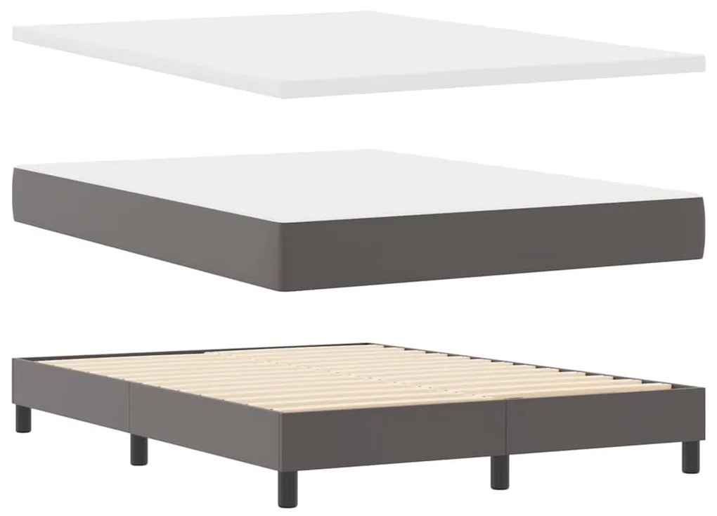Cama Box com Colchão em Cinza - 140x200 cm, Couro Sintético