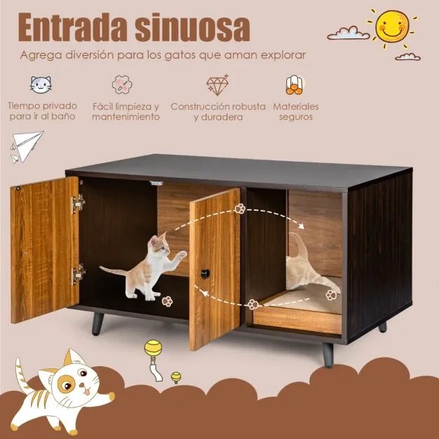 Caixa de areia oculta para gatos decorativa com porta dupla 90 x 50 x 50 cm cor de nogueira