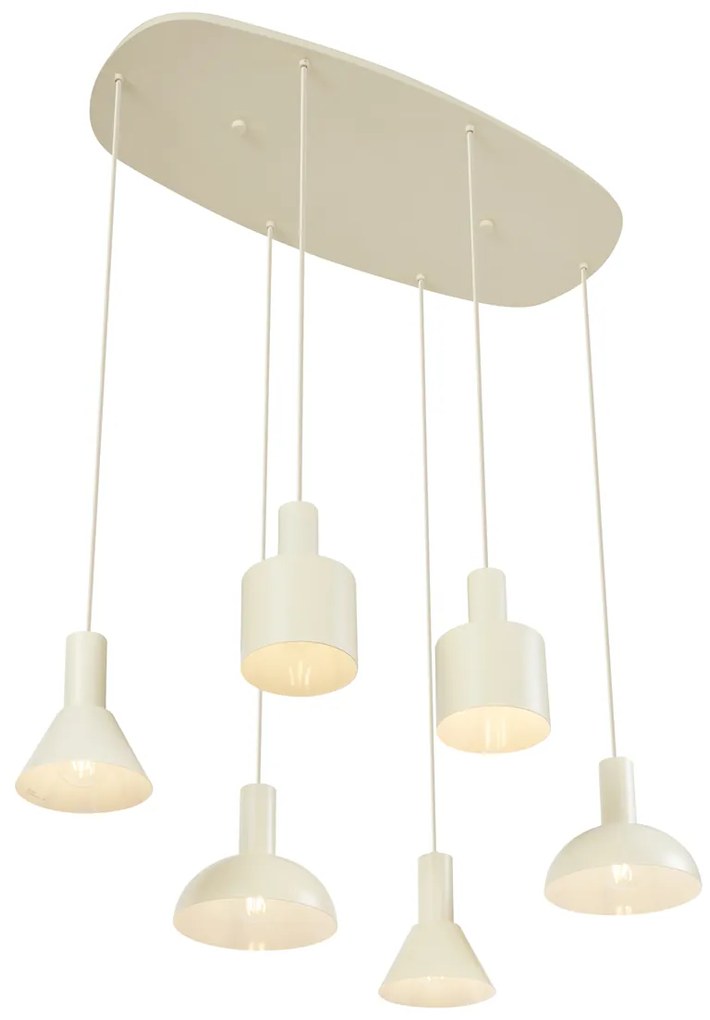 Candeeiro suspenso escandinavo creme 6 luzes - Biles Escandinavo