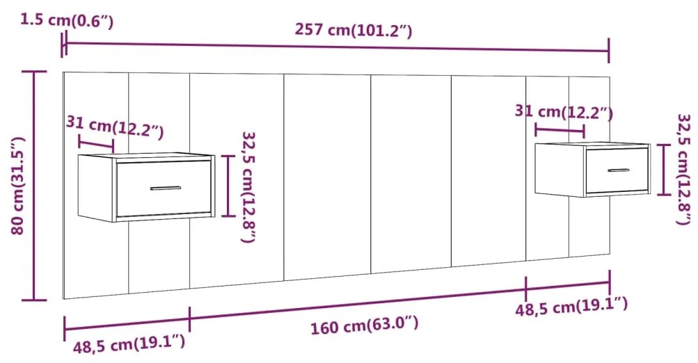 Cabeceira cama + armários madeira processada branco
