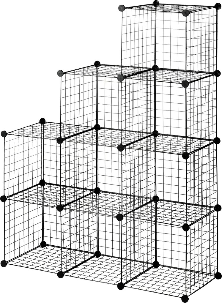 Estante modular em forma de cubo para montar, com 9 compartimentos em rede metálica, para sala de estar ou quarto, na cor preta