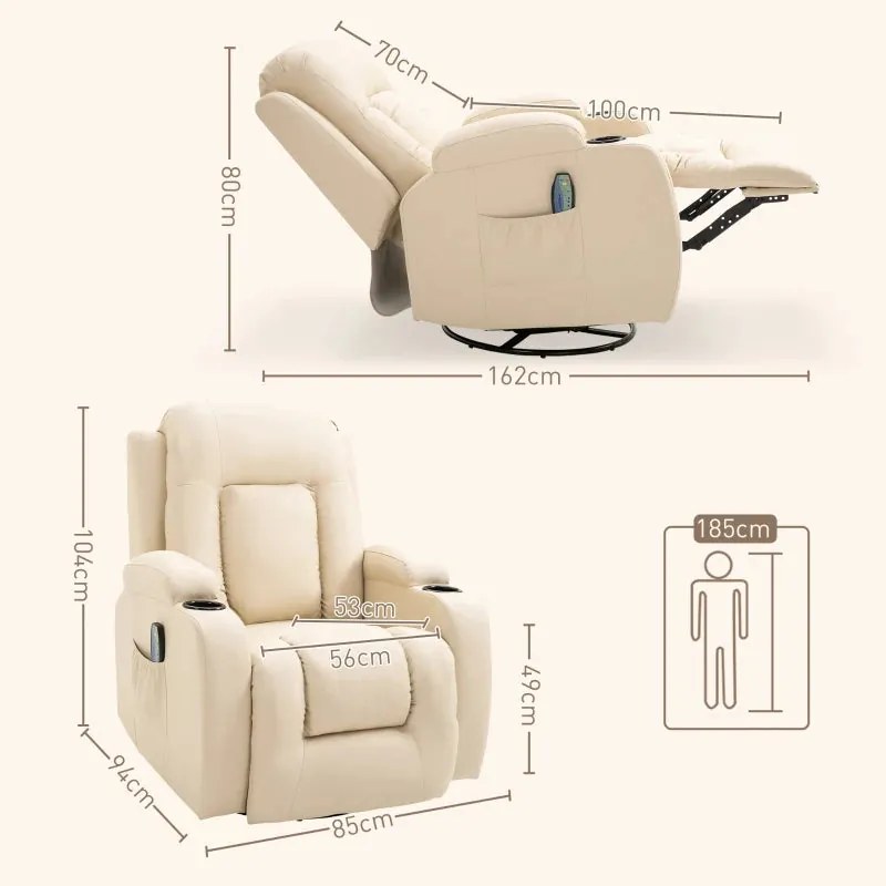 Poltrona de Massagem Reclinável até 150° Poltrona Relax com 8 Pontos d