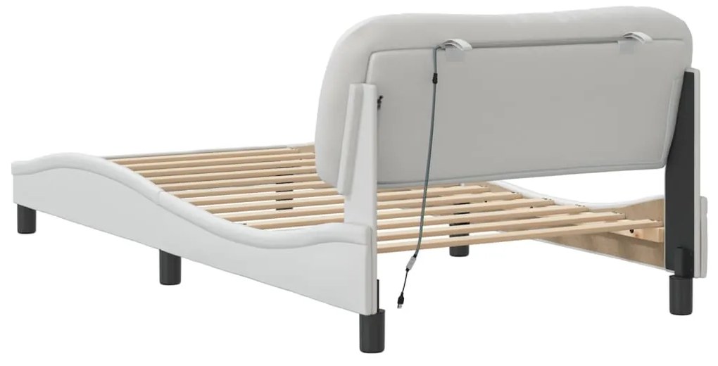 Estrutura cama c/ luzes LED 100x200 cm couro artificial branco