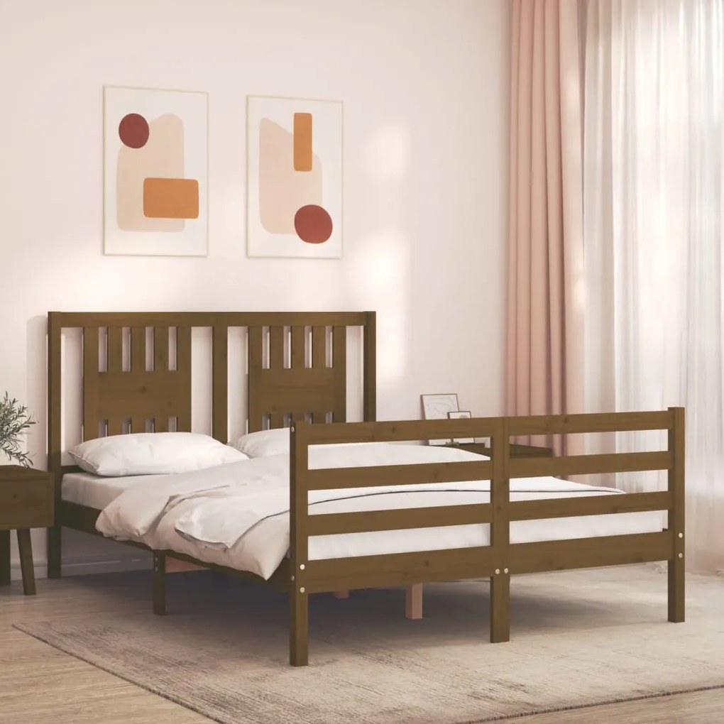 Estrutura cama casal com cabeceira madeira maciça castanho-mel