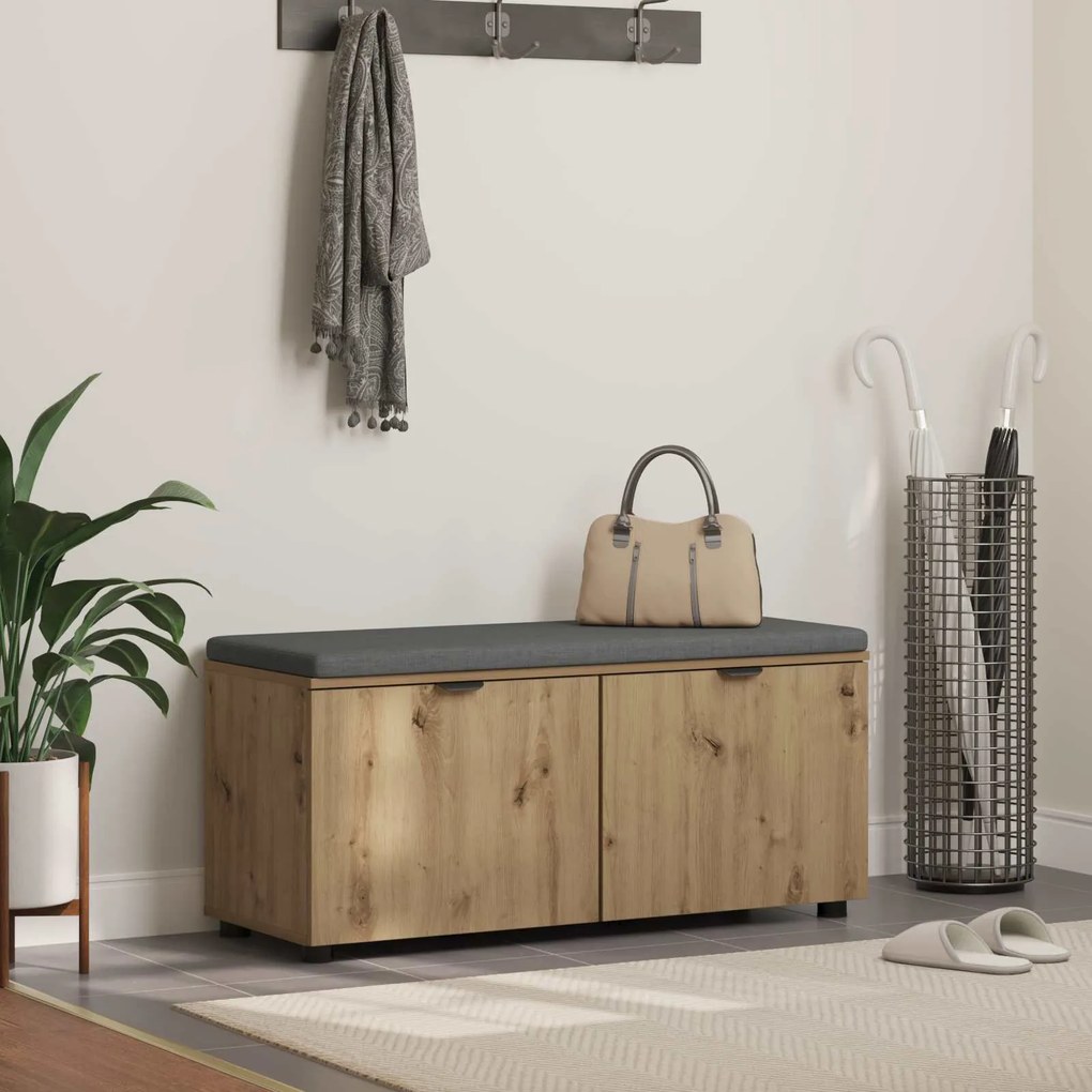 vidaXL Banco de Hall com almofada Carvalho Artesanal 100 x 38 x 46 cm