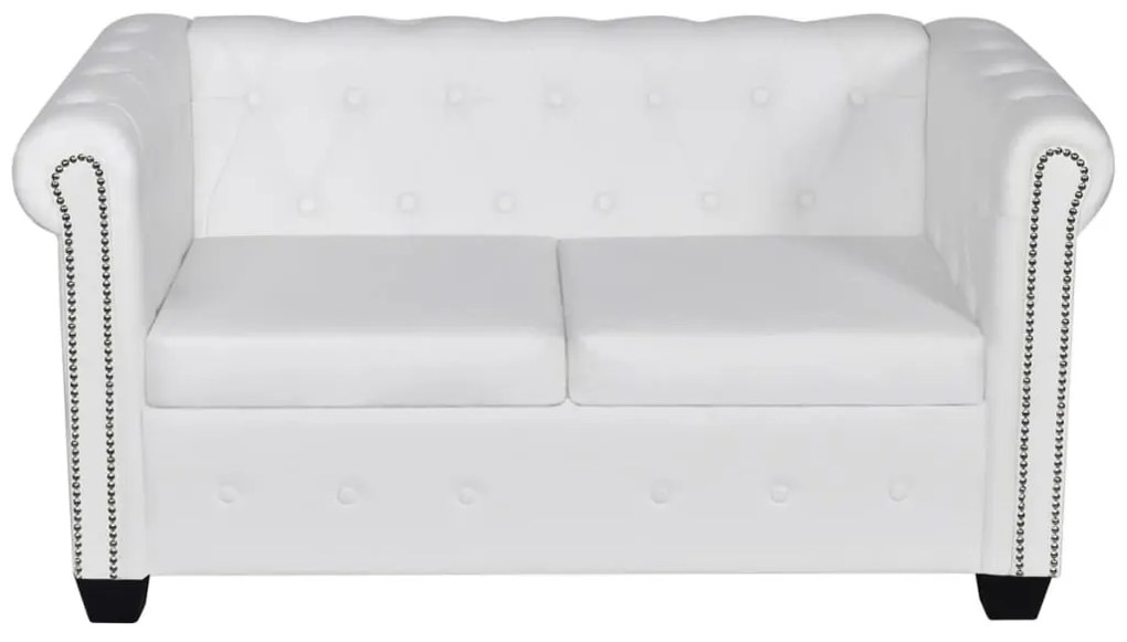 Conjunto sofás Chesterfield 2 + 3 lugares couro artific. branco