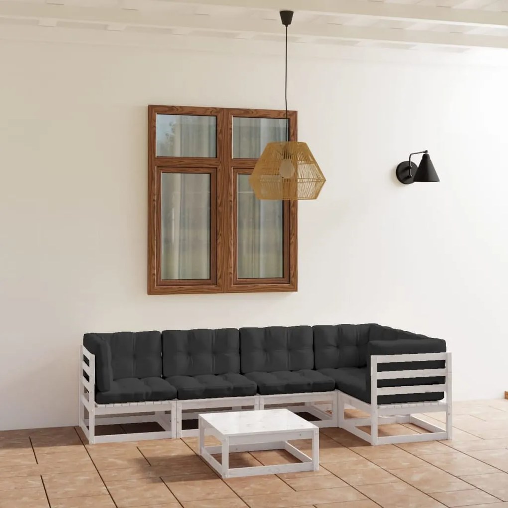 vidaXL 6 pcs conjunto lounge de jardim com almofadões pinho maciço