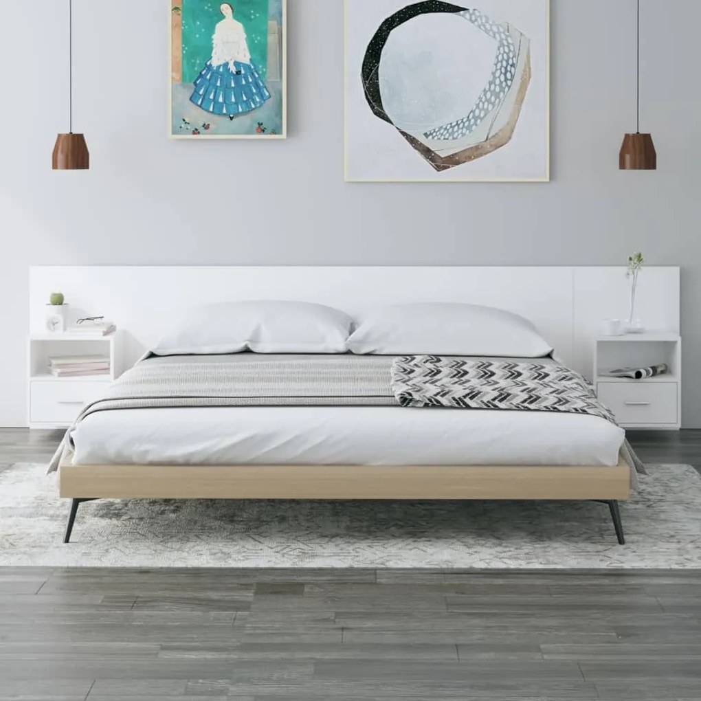 vidaXL Cabeceira cama + armários madeira processada branco