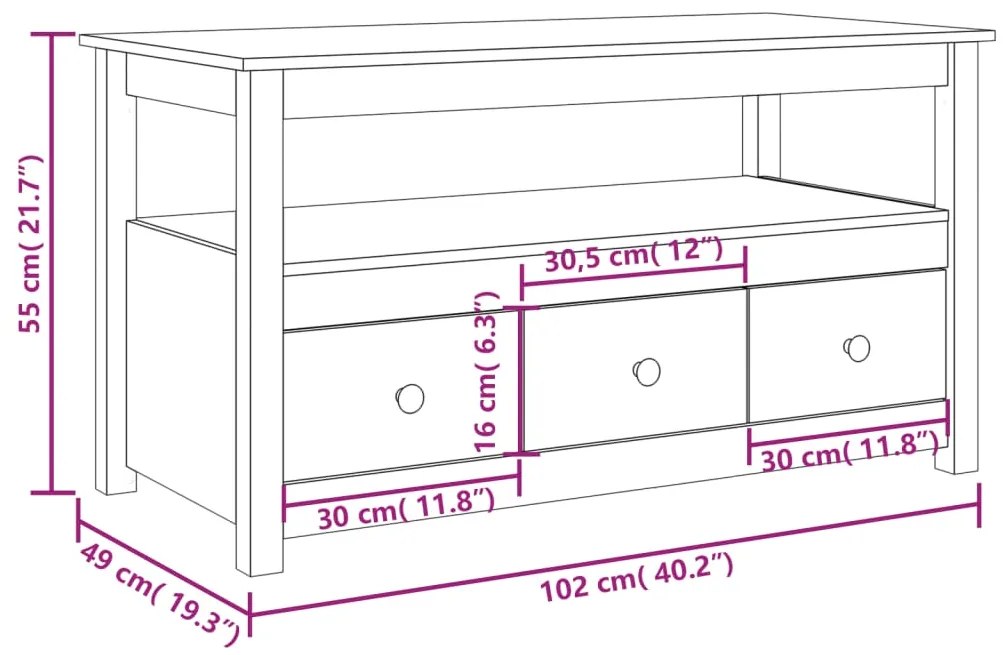 Mesa de centro 102x49x55 cm pinho maciço branco