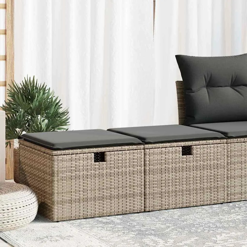 vidaXL 2 pcs conjunto sofás jardim almofadões vime PE/acácia cinzento