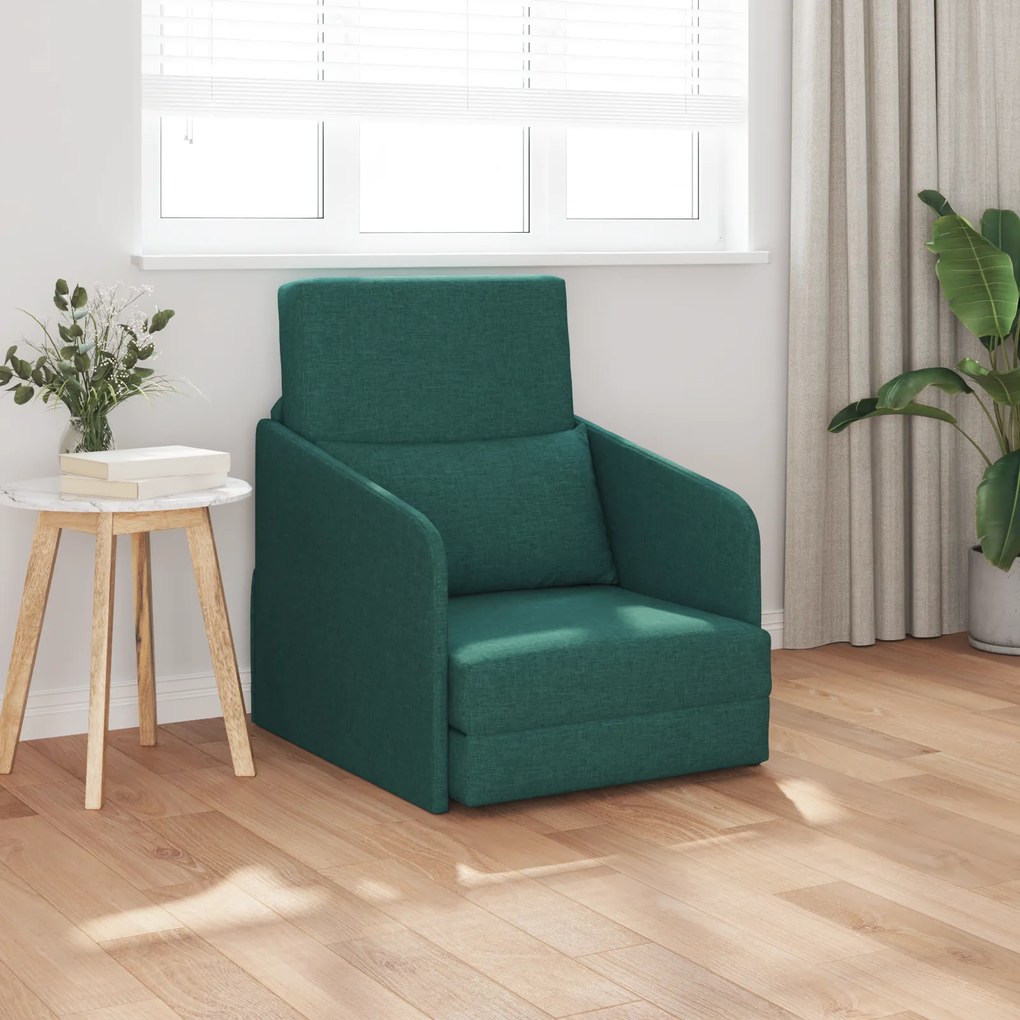 vidaXL Sofá Cama de Chão 2 em 1 Verde Escuro 65x80x83 cm Tecido