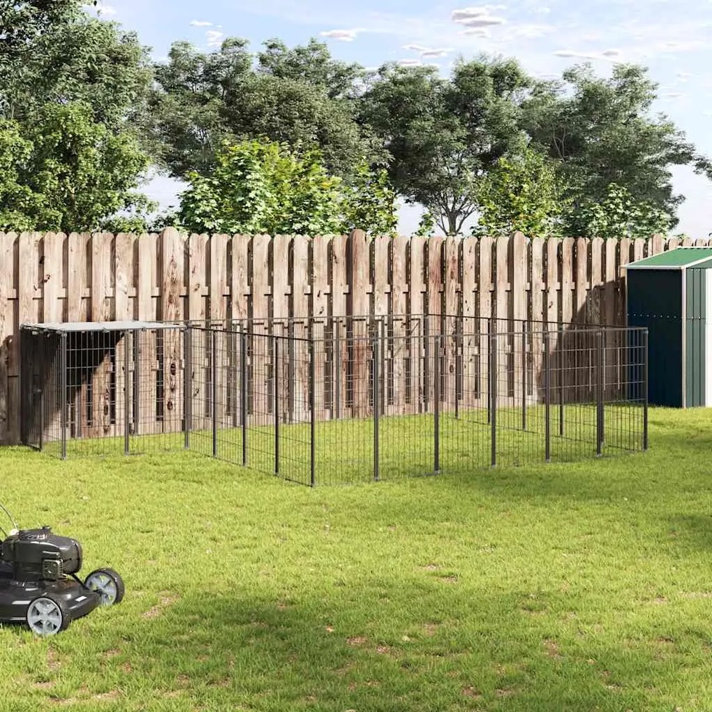 vidaXL Canil 12,1 m² aço preto
