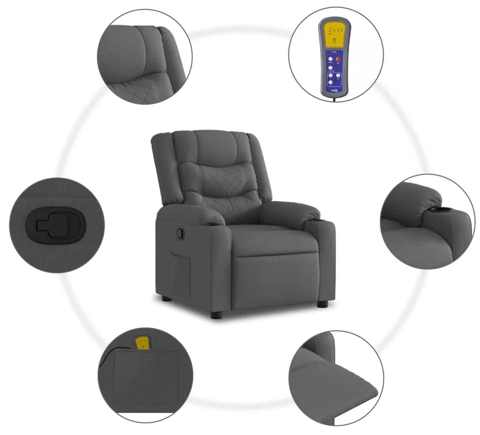 Poltrona de massagens reclinável tecido cinzento-escuro