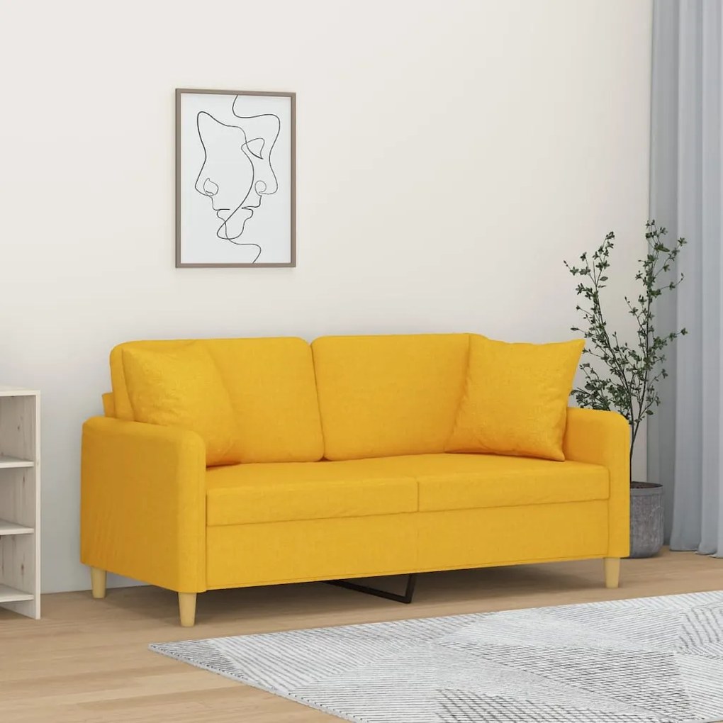 vidaXL Sofá 2 lug. c/ almofadas/almofadões 140 cm tecido amarelo-claro