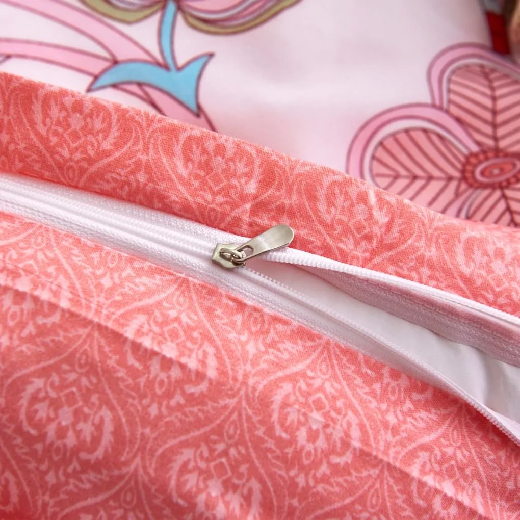 Conjunto capa edredão 200x220/80x80cm floral/riscas rosa