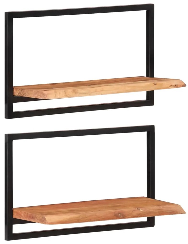 Prateleiras de parede 2 pcs 60x25x35 cm acácia maciça e aço