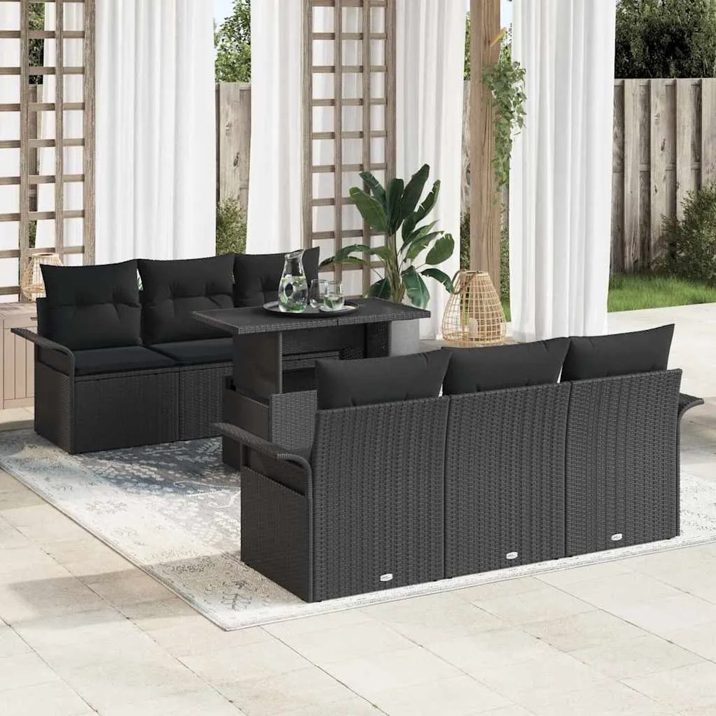 vidaXL Conjunto de Sofá de Jardim 7 pcs Preto Rattan de Polipropileno